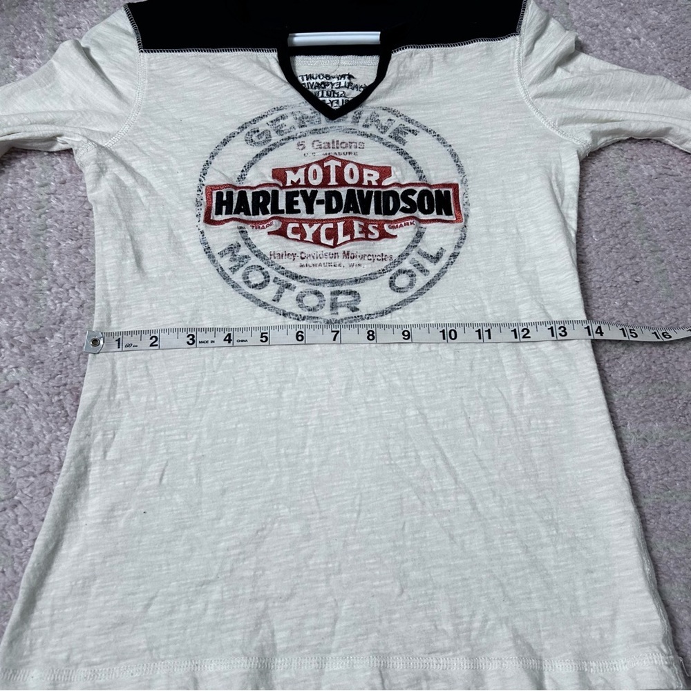 2013 Harley Davidson Black Cream Embroidered Logo Graphic Long Sleeve Tee Small - Picture 9 of 13